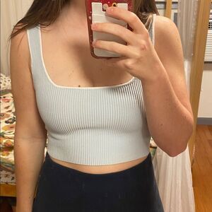 Glassons Ribbed Tank Top - Light Blue Crop top white trim thick material Small